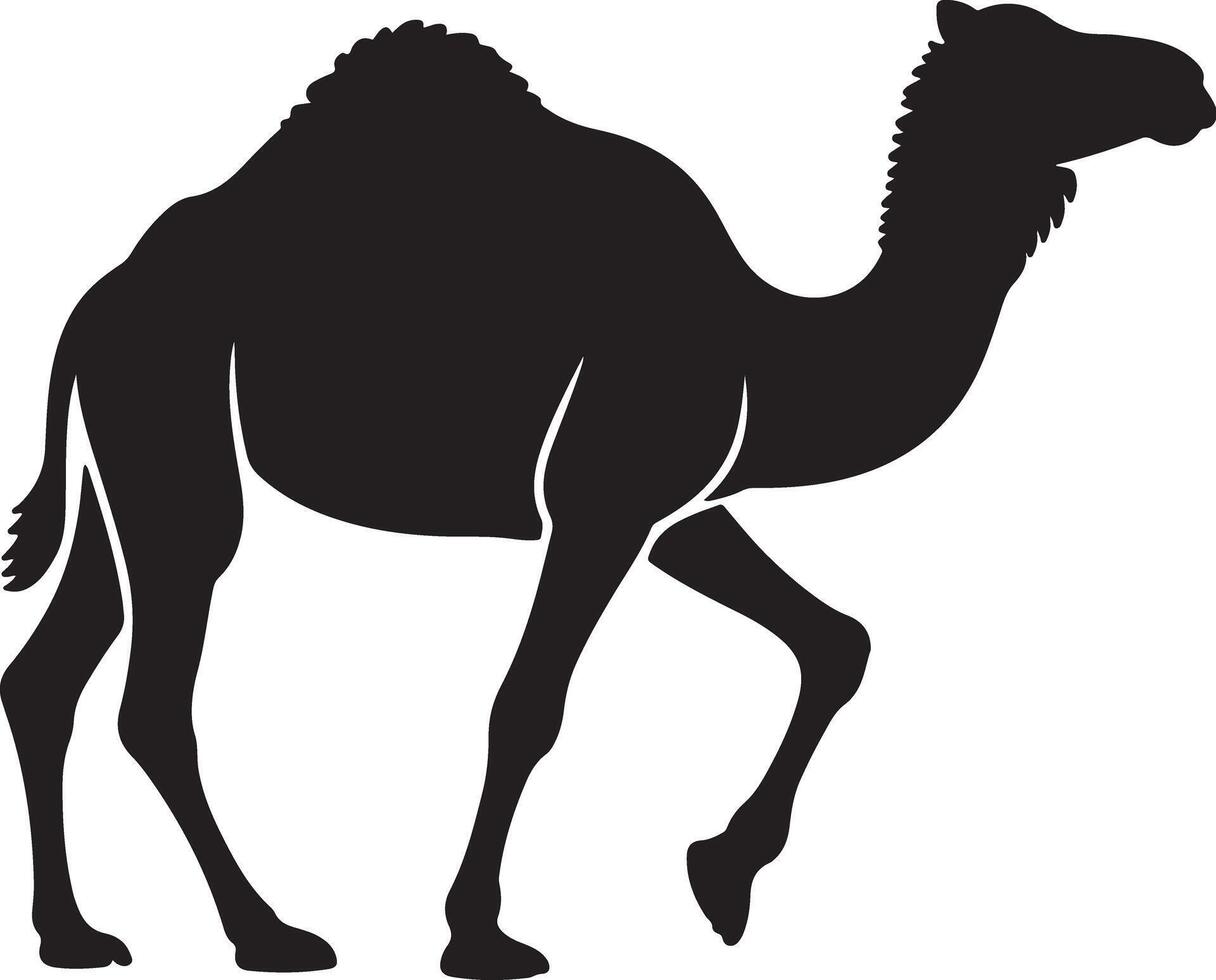 Black Silhouette of a Camel Walking Side Profile View Simple Graphic Design Element vector
