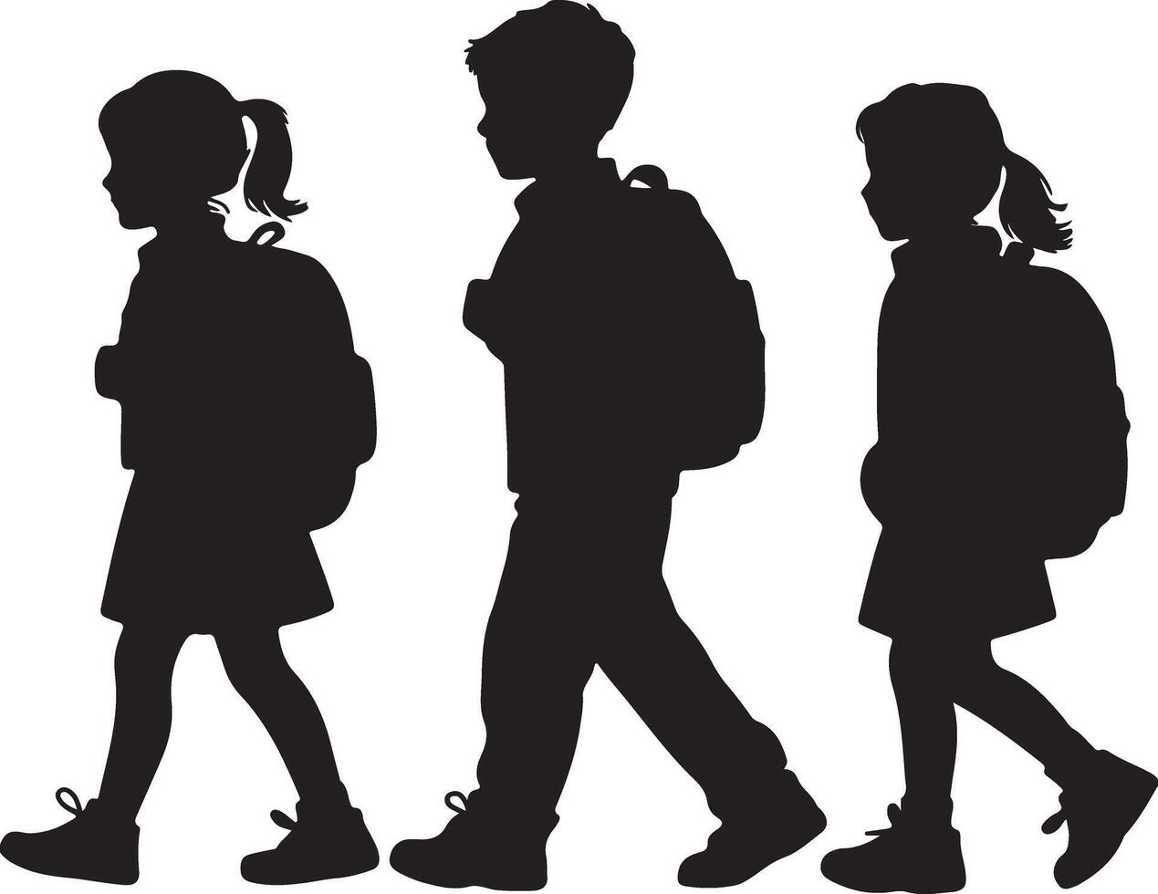 Children walking with backpacks silhouette school vector