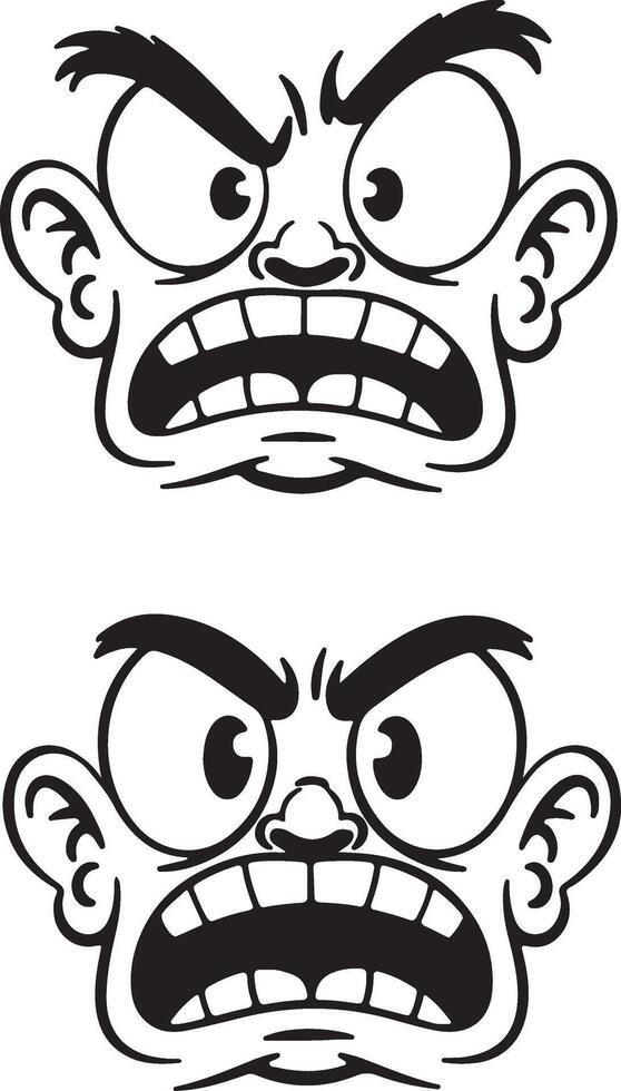 Furious cartoon face silhouette angry expression vector