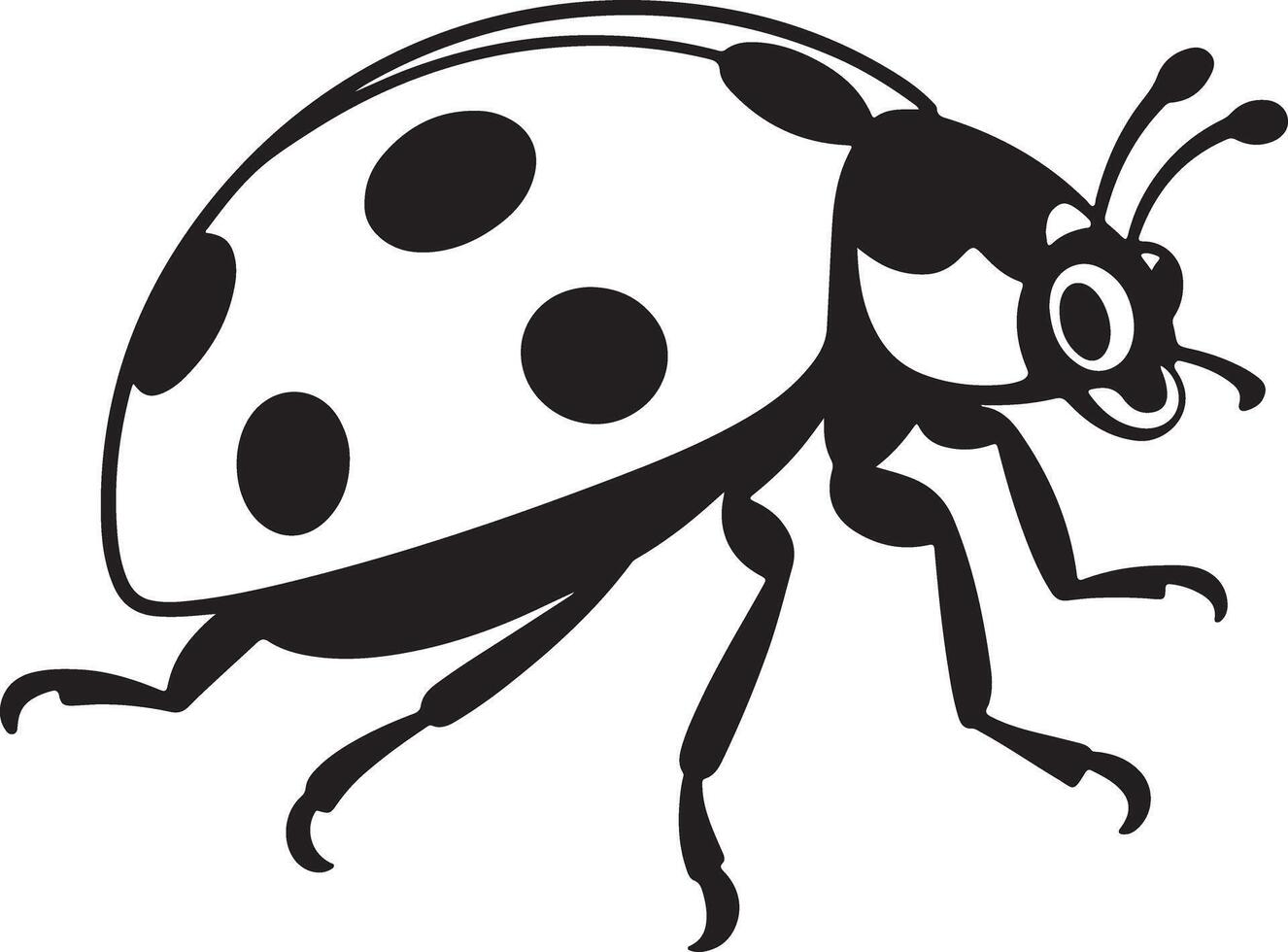 Black and White Silhouette of a Ladybug Walking Side View Detailed Illustration of Insect Anatomy Showing Legs Antennae and Spots vector