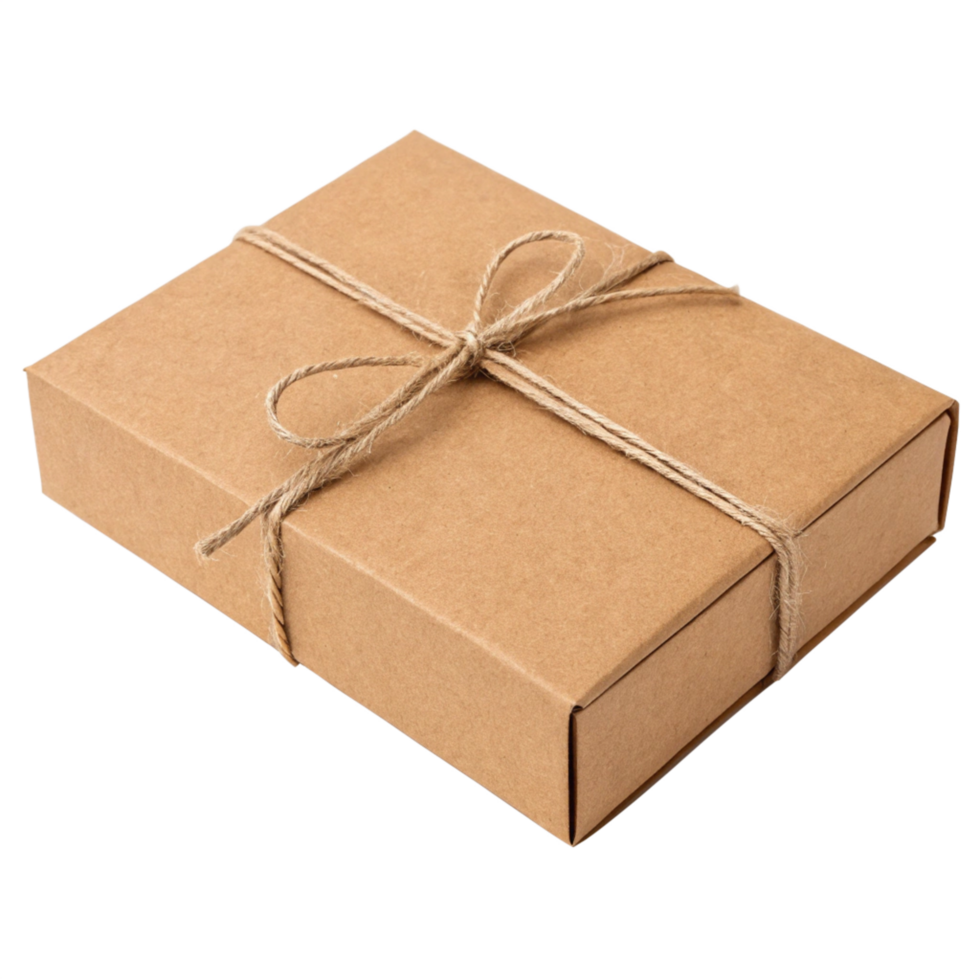 Brown gift box tied with twine simple packaging rustic style png