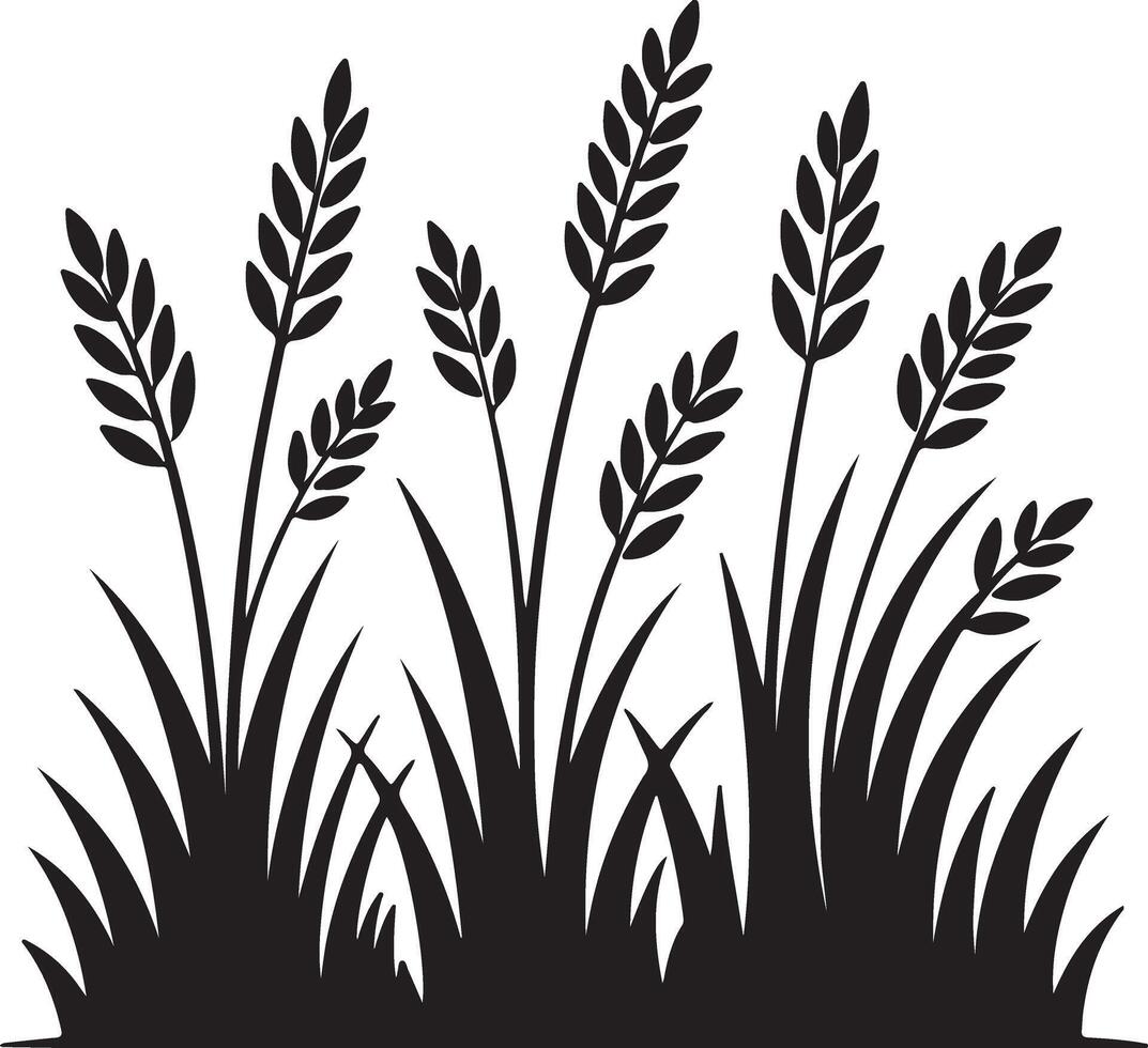 Black silhouette of wheat stalks and grass vector