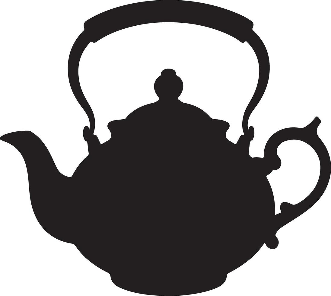Black Silhouette of a Teapot with a Curved Handle and Spout on White Background Simple Elegant Kitchenware Design Element vector