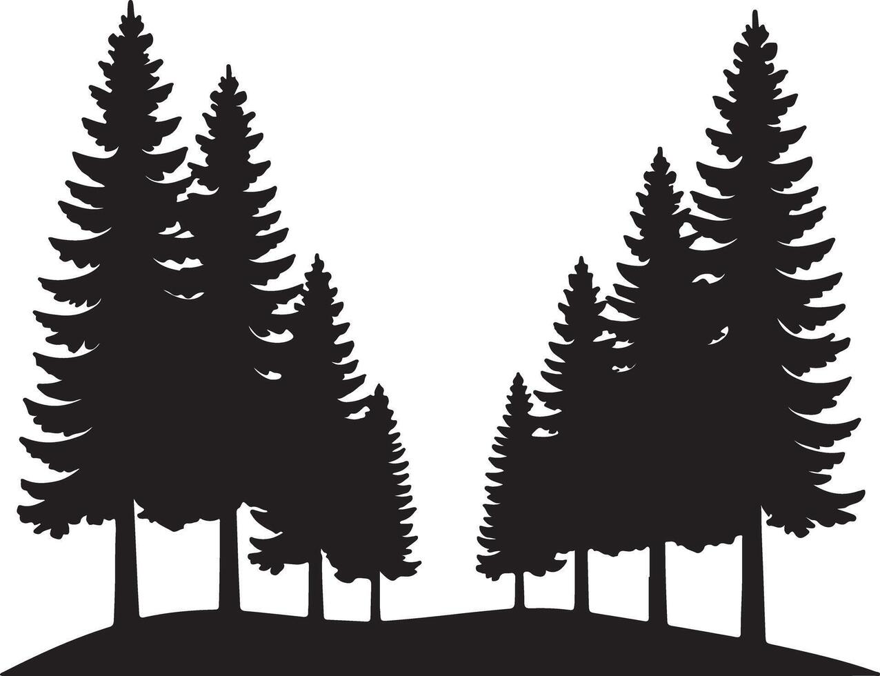 Evergreen trees silhouette against white background forest black and white vector