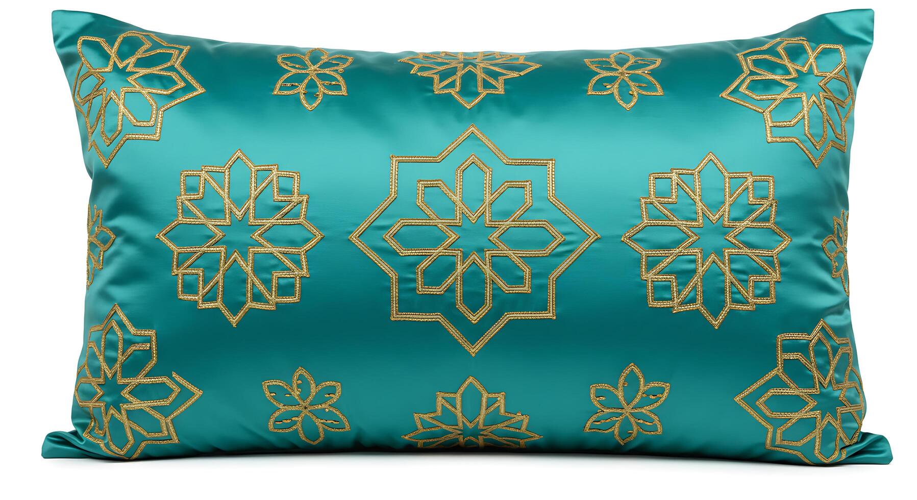Teal Luxury Pillow with Golden Geometric Embroidery photo
