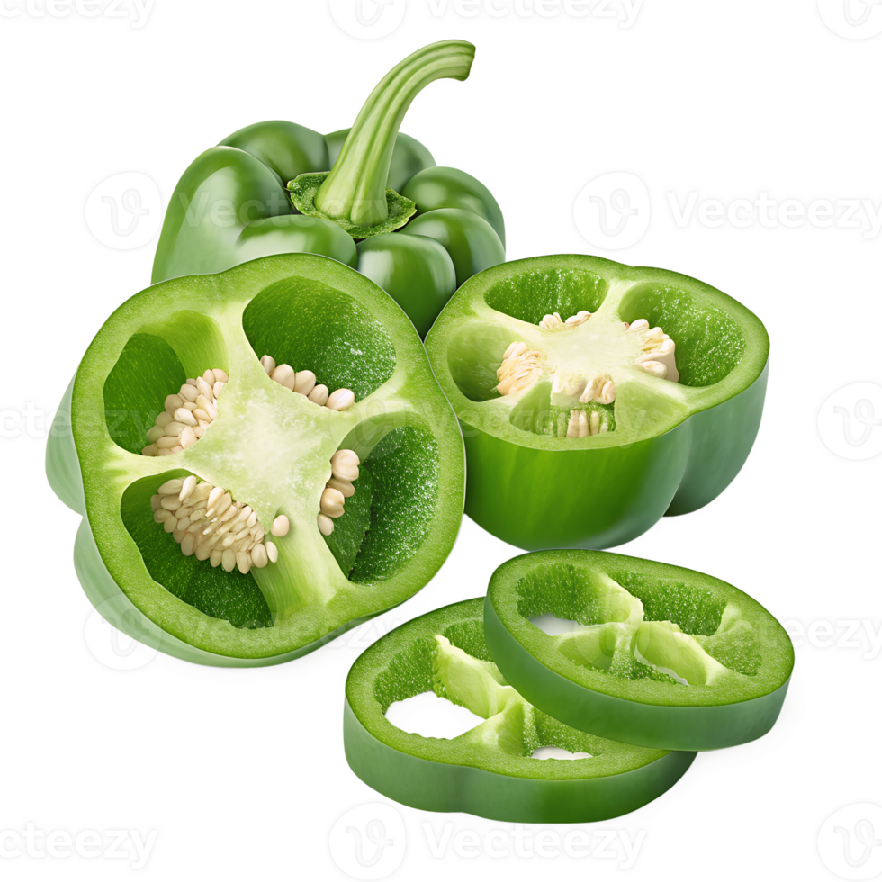 Green bell pepper with seeds and slices png
