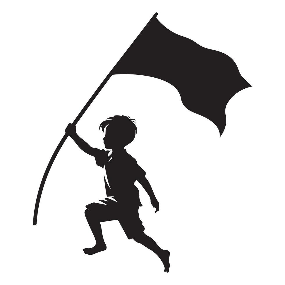 Silhouette of boy running holding flag illustration image vector