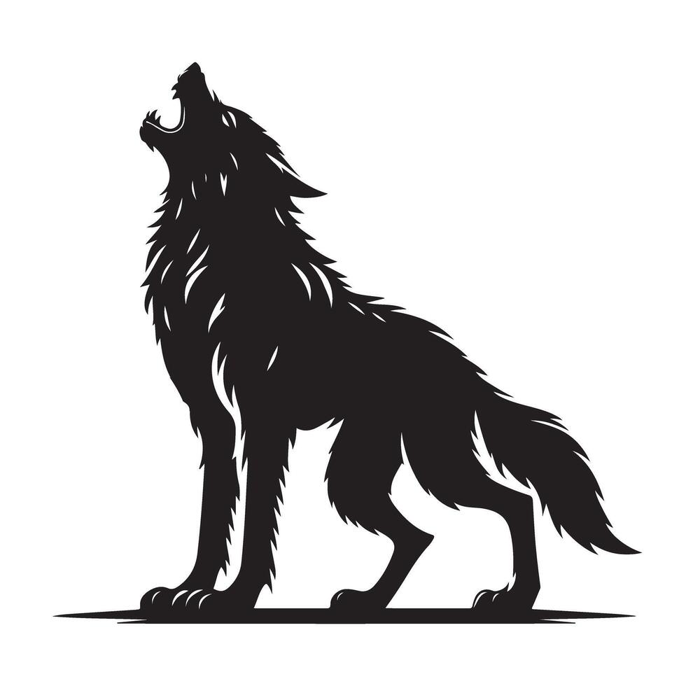 Silhouette Howling Wolf Graphic Design Fierce Animal Art vector
