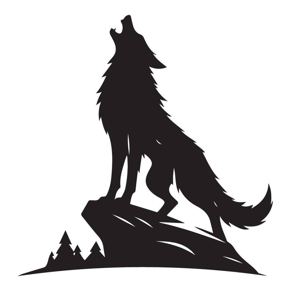 Howling wolf silhouette illustration powerful wildlife symbol vector