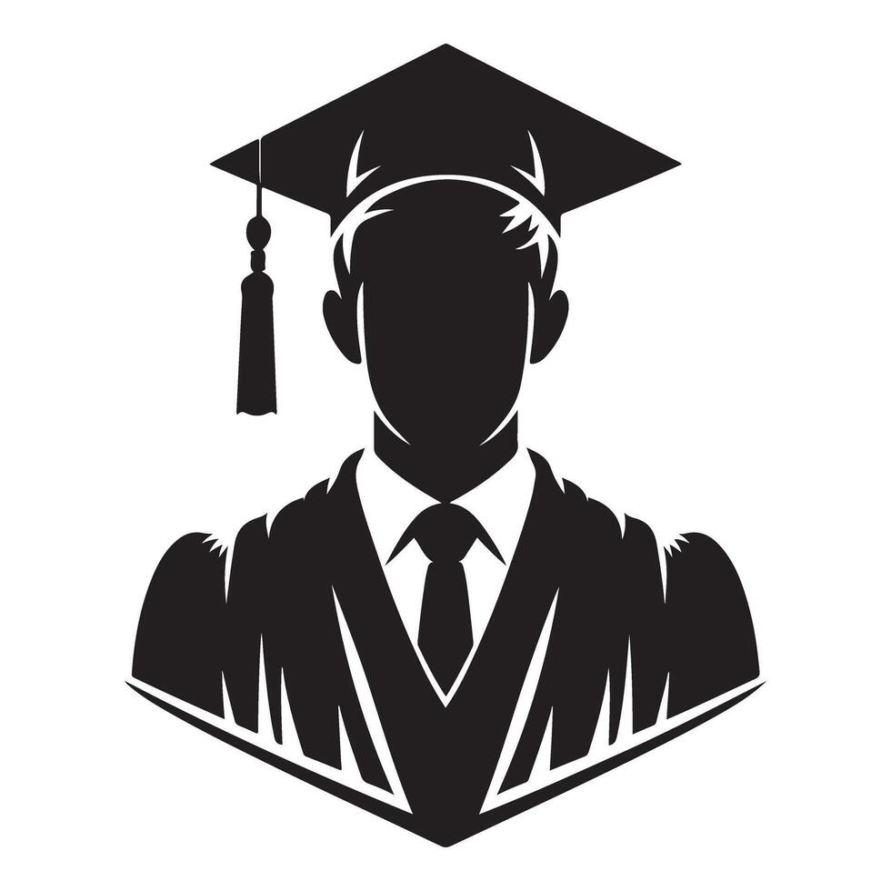 Silhouette of a Graduate Student Wearing Cap and Gown vector