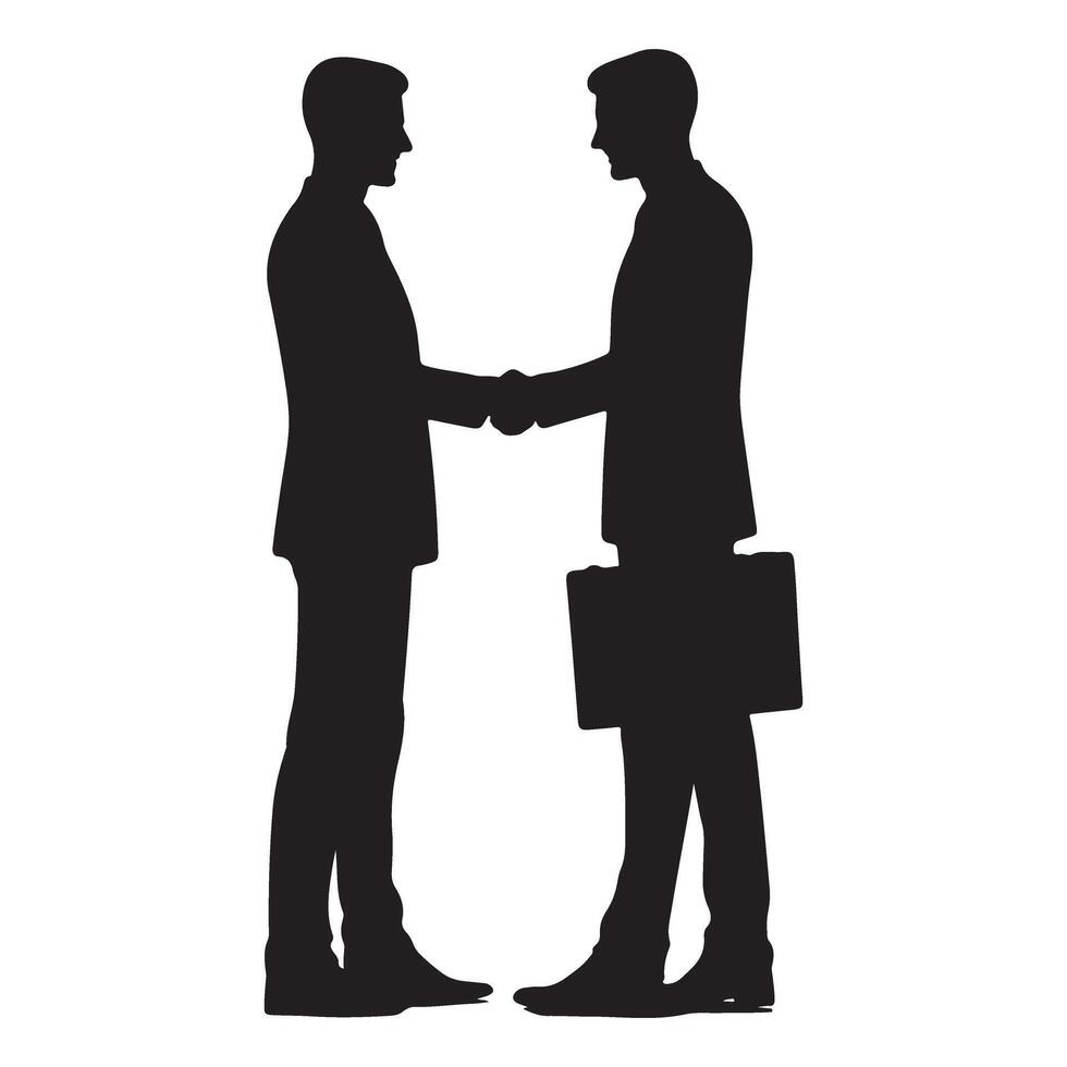 Two Men Handshaking Business Agreement Contract and Success Silhouette vector