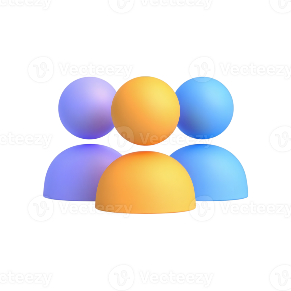 Three people with different colored balls on their heads png