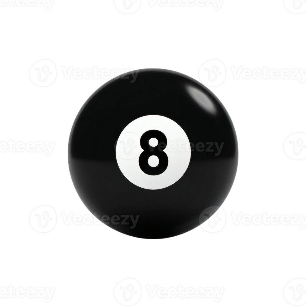 A black and white billiard ball with the number eight on it png