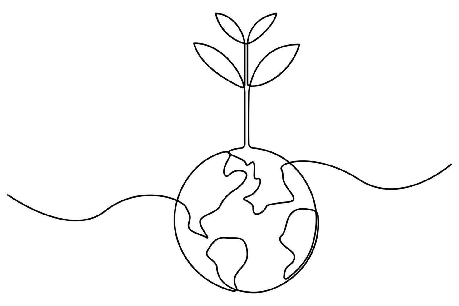 Continuous one line seedling growing from earth soil illustration for environment day vector