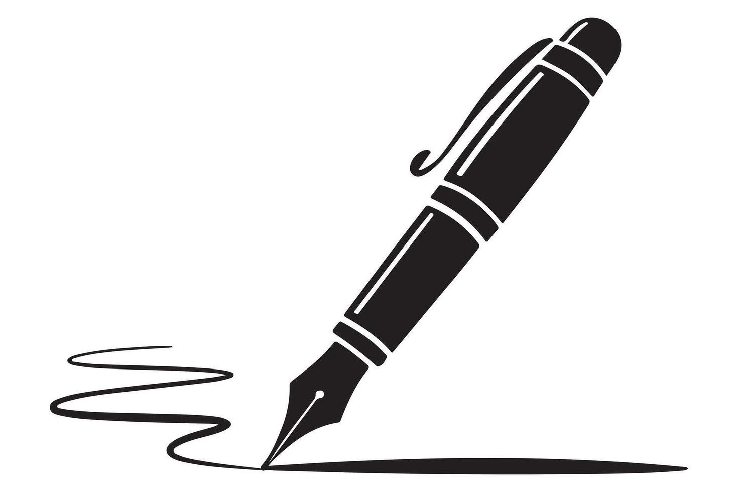 Minimal black silhouette icon of fountain pen illustration on transparent background vector