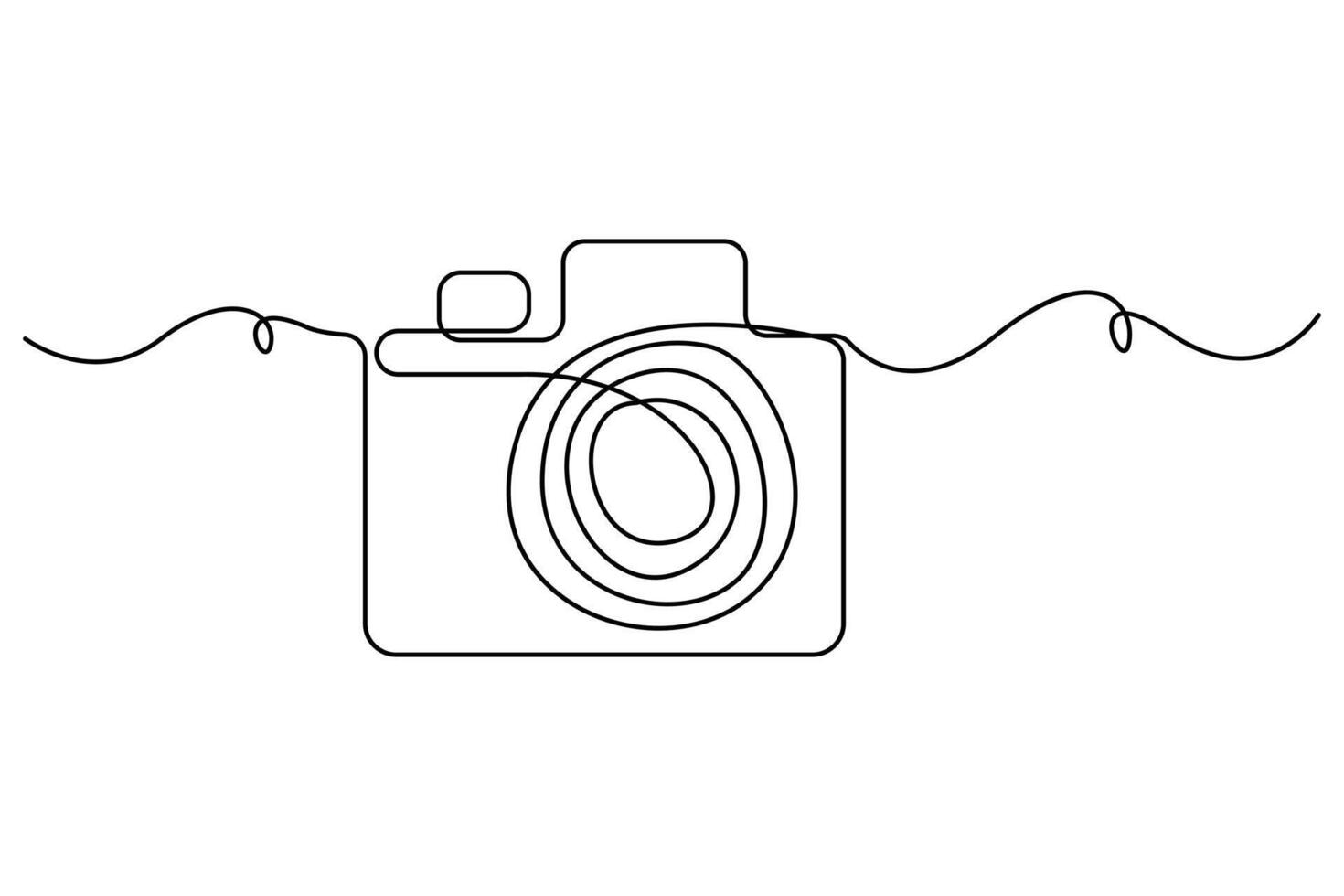 Continuous line simple camera icon drawing in modern style illustration on white background for photography concept vector