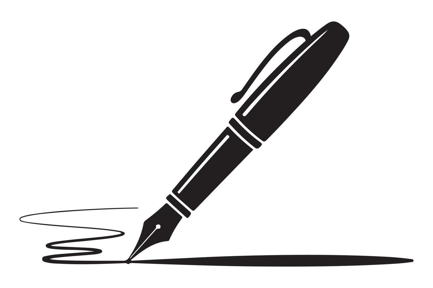 Black silhouette of fountain pen icon in minimal design style illustration on transparent background vector