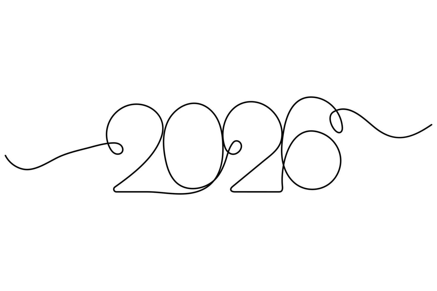 Continuous one line handwritten calligraphy style illustration of 2026 on white background vector
