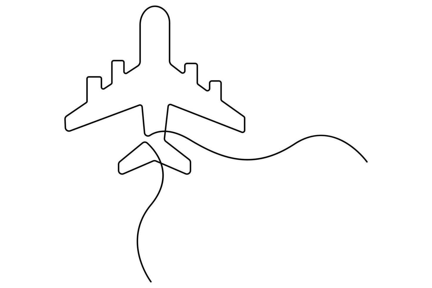 Editable one line drawing of airplane in continuous minimal outline for travel and flight art vector