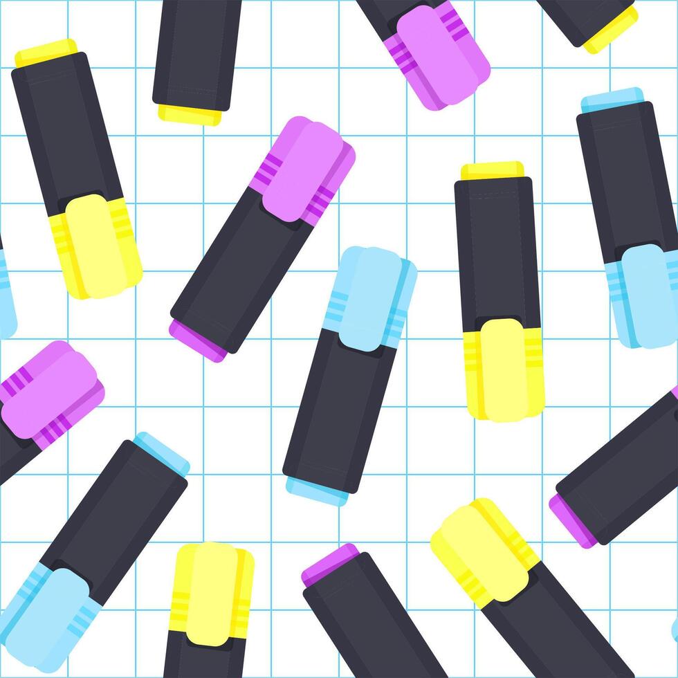 Seamless pattern of multi-colored markers on a checkered background vector