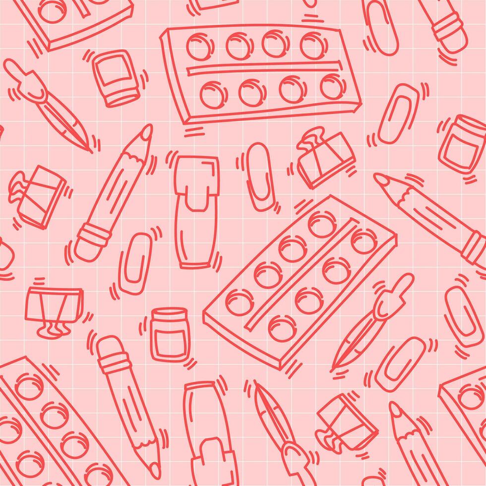 Doodle seamless pattern of school supplies for back to school vector