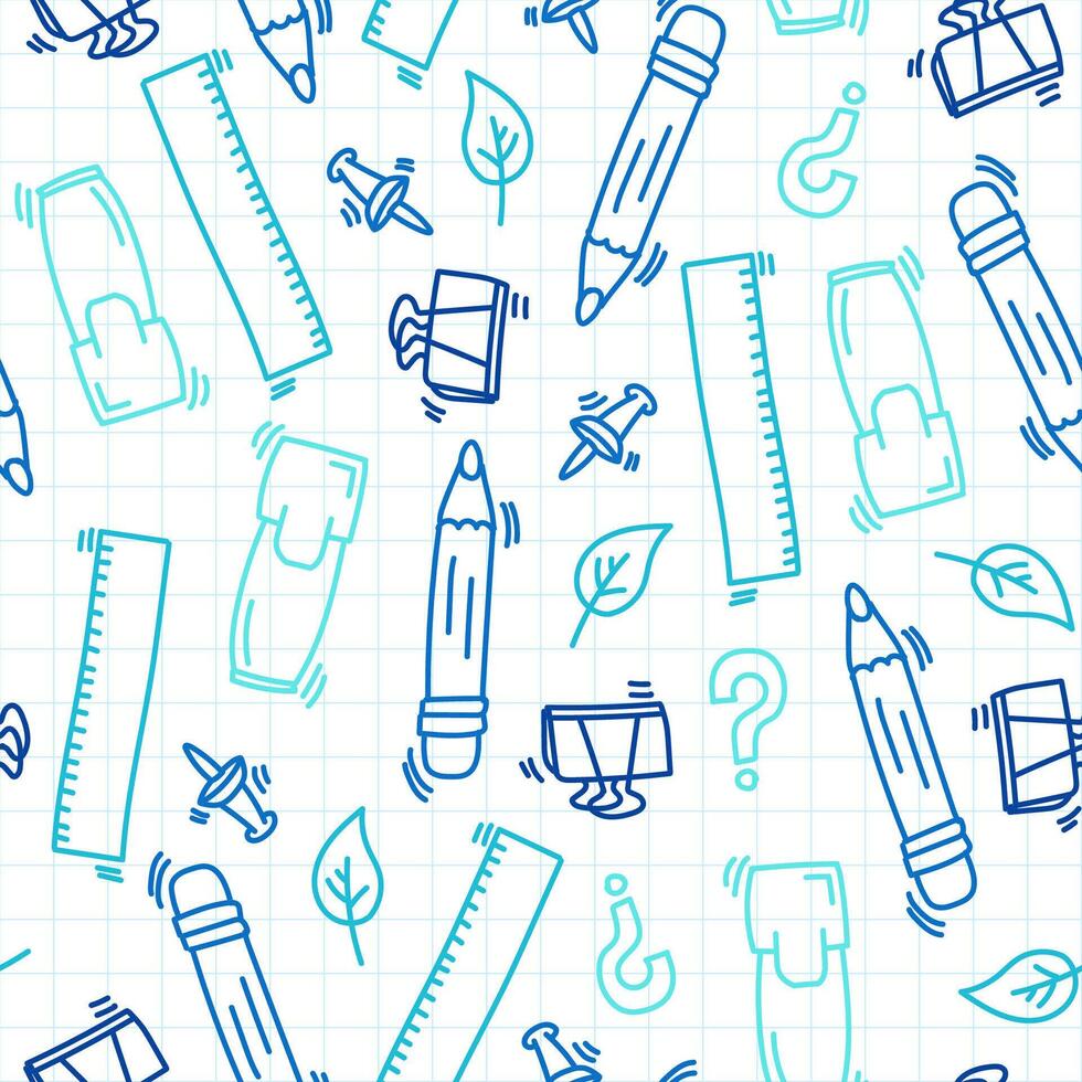 Doodle hand drawn seamless pattern from school stationery vector