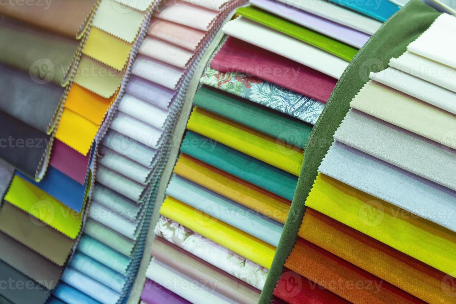Various samples of upholstery in furniture shop. Industry photo