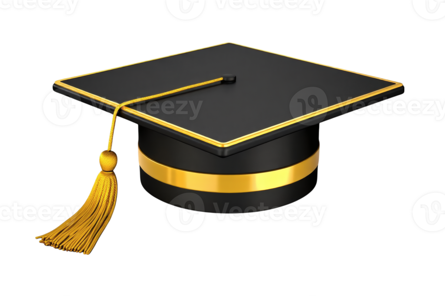 A black graduation cap with a gold tassel png
