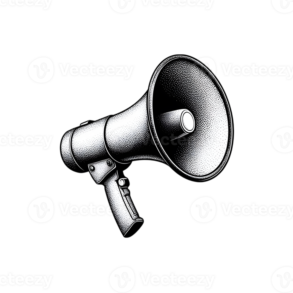 A black and white drawing of a megaphone png