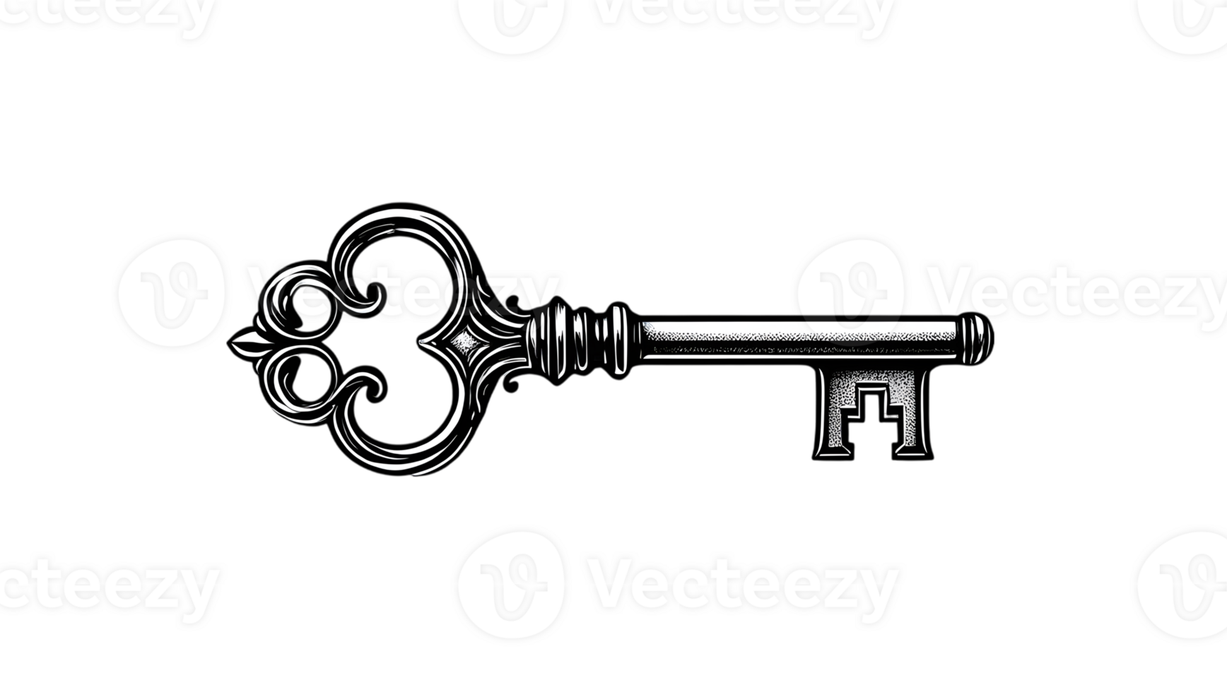 A black and white illustration of a key png