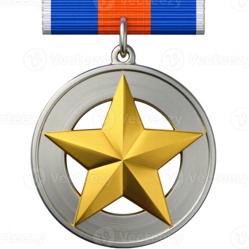 The medal is shown with an orange and blue ribbon png