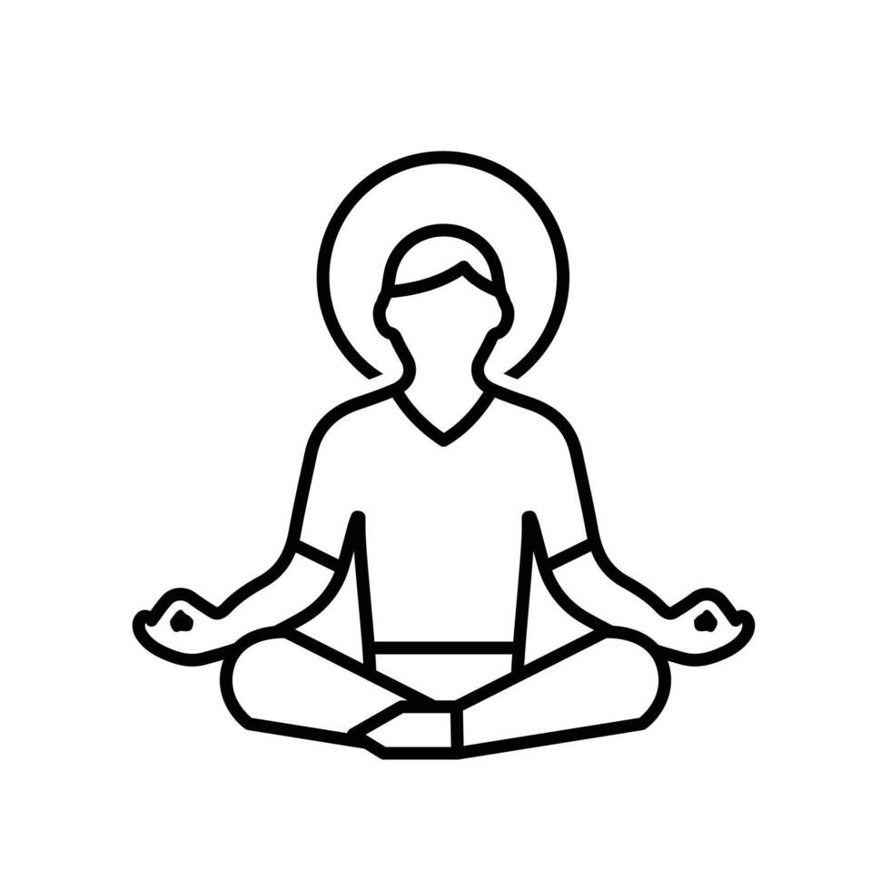 Mindfulness icon. Meditation and yoga. Lotus sitting person with circular aura. Mental health, calmness, sport. Outline design style vector