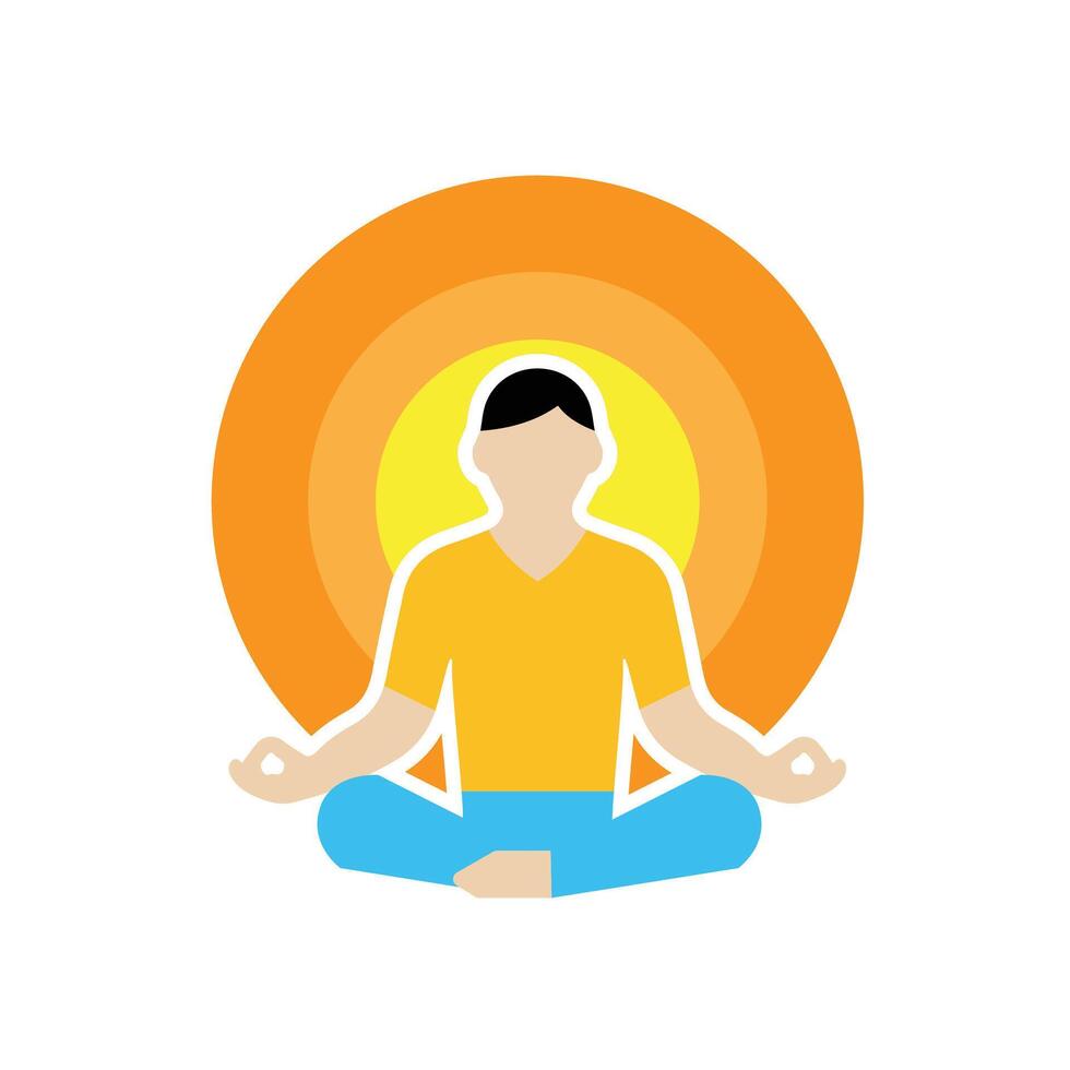 Mindfulness icon. meditation timer. person sitting lotus with clock behind. mental health, calmness, concentration. Flat design style vector