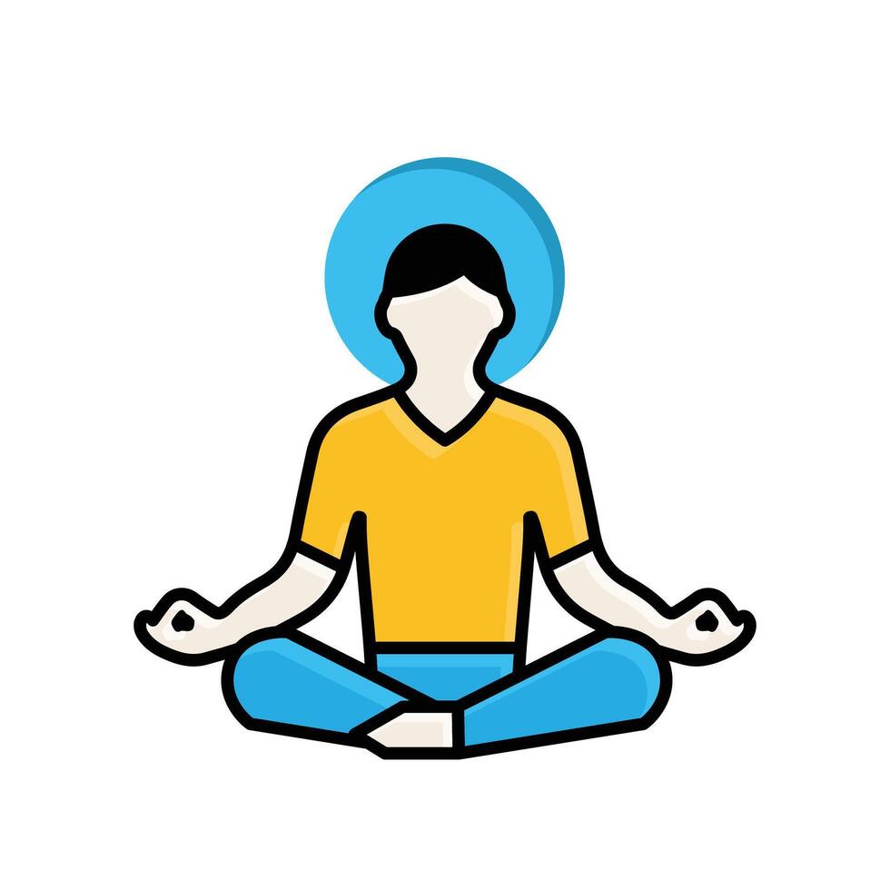 Mindfulness icon. Meditation and yoga. Lotus sitting person with circular aura. Mental health, calmness, sport. Isometric design style vector