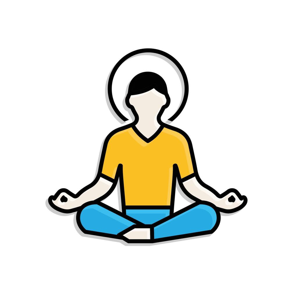 Mindfulness icon. Meditation and yoga. Lotus sitting person with circular aura. Mental health, calmness, sport. Mixed design style vector