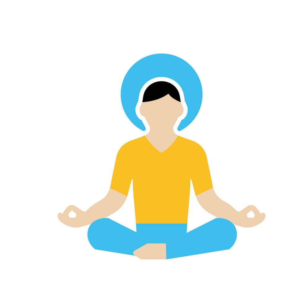 Mindfulness icon. Meditation and yoga. Lotus sitting person with circular aura. Mental health, calmness, sport. Flat design style vector