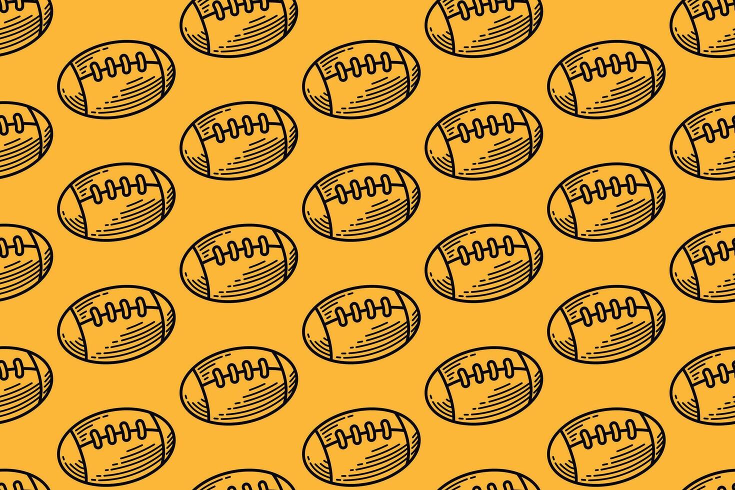 american football ball seamless pattern. hand-drawn oval sports ball texture. vintage yellow background surface with rugby ball doodle. ideal for sports themed, prints and merchandise vector