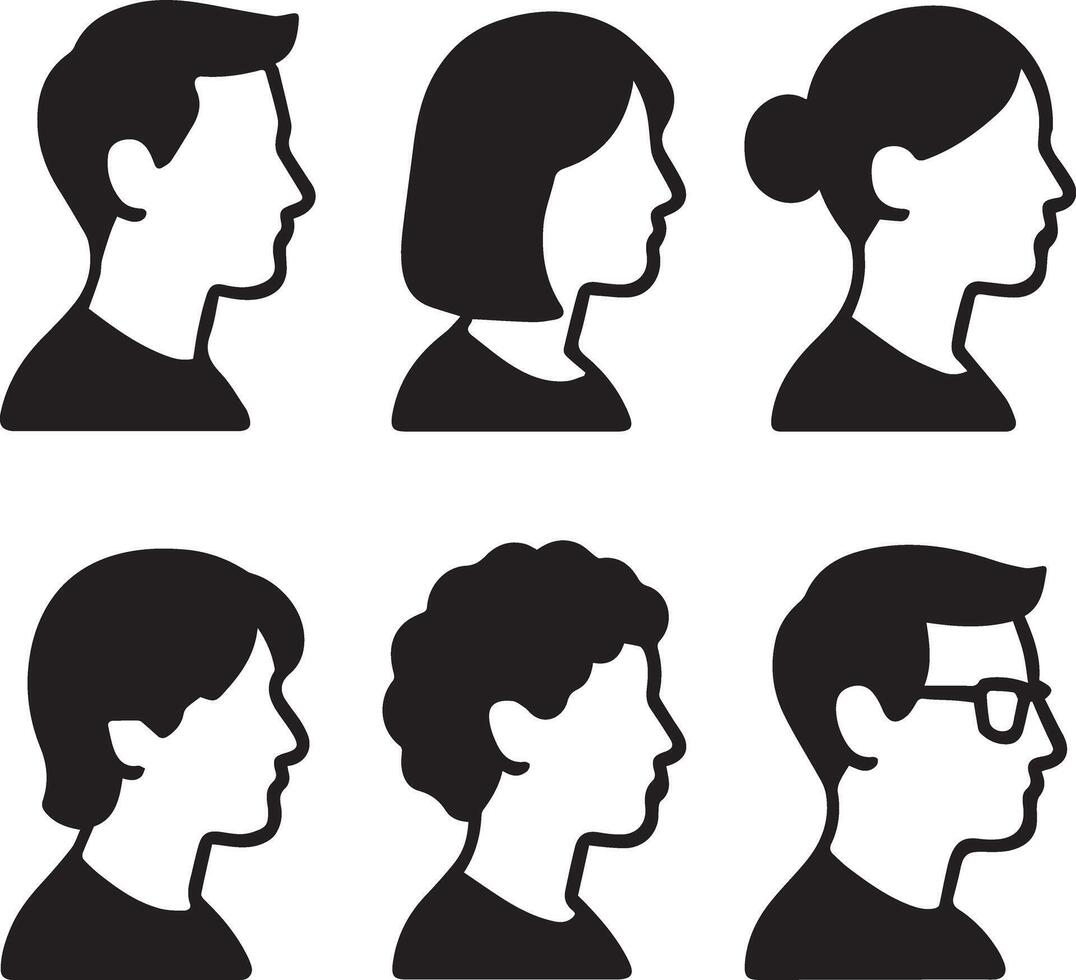 Diverse Group of People Minimalist Black and White Avatars vector