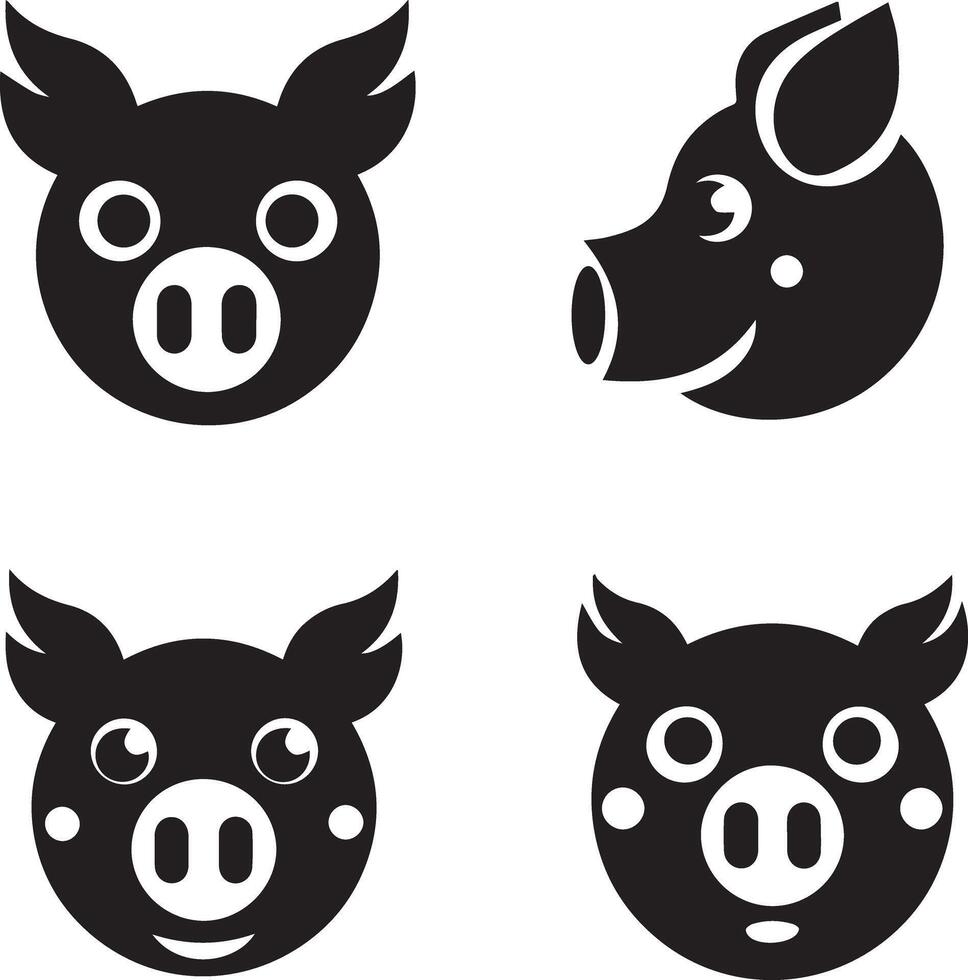 Collection of Stylized Pig Head Icons vector