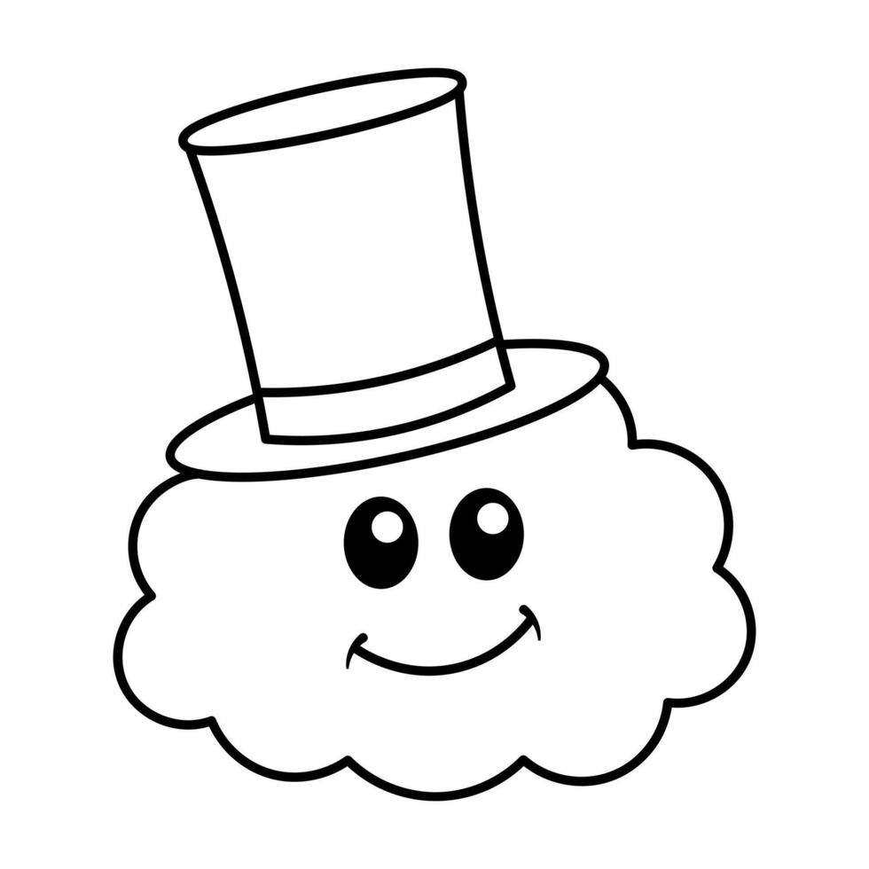Cloud with a Top Hat Outline Illustration. This is an illustration of a smiling cloud character wearing a tall top hat. vector