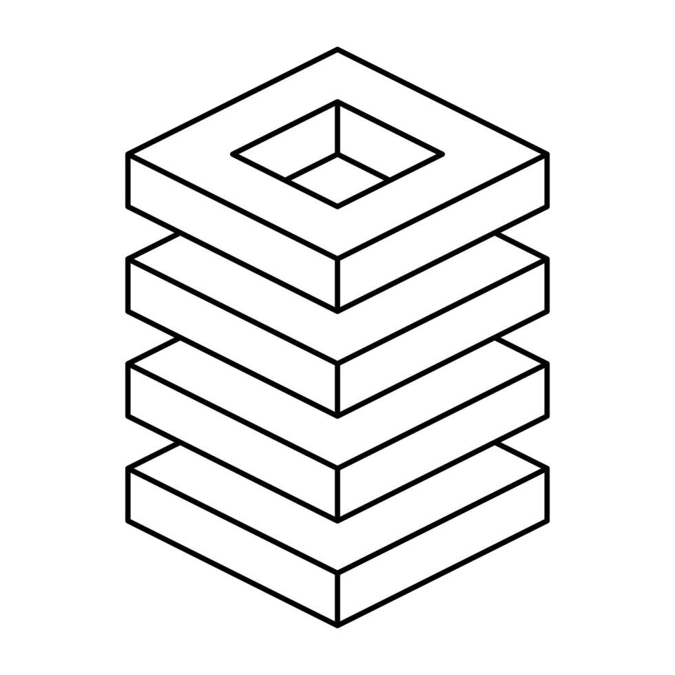 Geometric Stack Outline Illustration. This illustration depicts a three-dimensional, layered geometric stack with clean and precise lines. vector