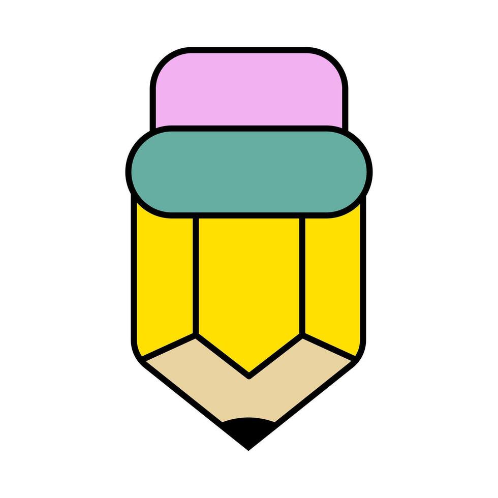 Pencil Icon with Colorful Design Illustration. The eraser at the top is depicted in pink, followed by a green metallic band below it. vector