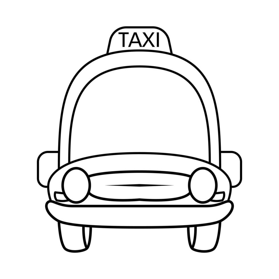 Taxi Front View Outline Illustration. This is an illustration of a taxi, shown from the front in a black and white outline style. vector