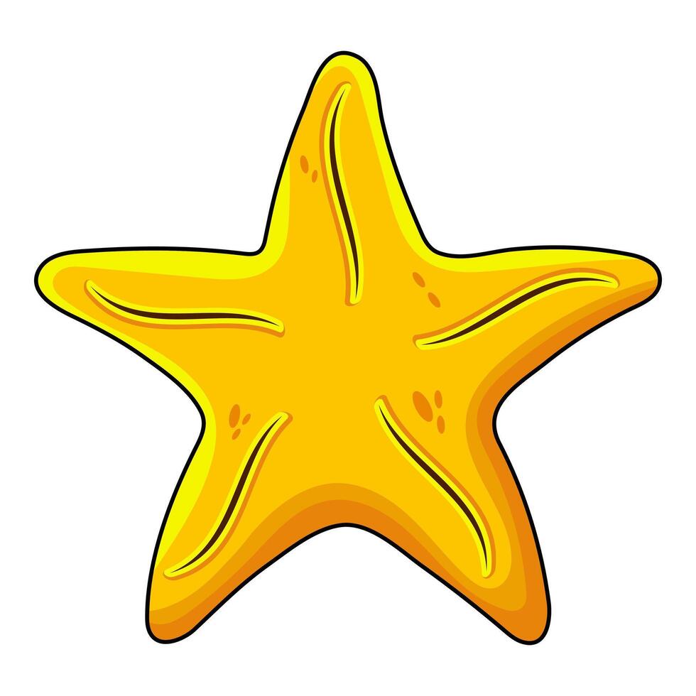 Cheerful Yellow Starfish Cartoon Illustration. A bright and playful illustration of a yellow starfish with five rounded arms. vector