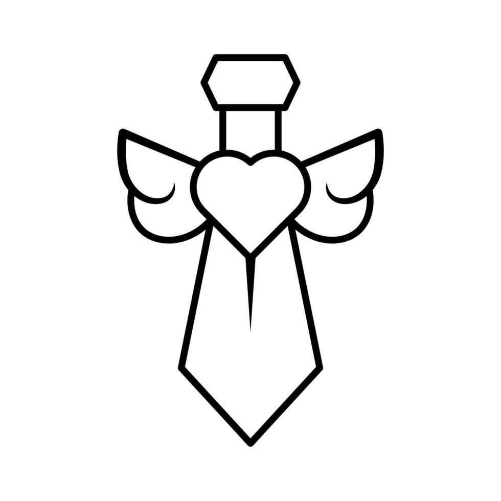 Angelic Sword with Heart and Wings Illustration. This illustration features a stylized sword with angelic wings and a heart at its center. vector