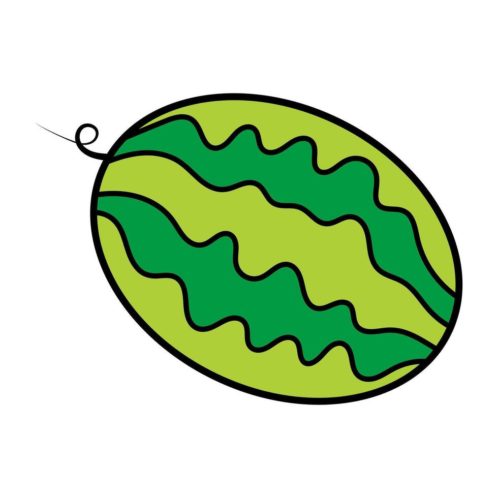 Striped Watermelon Illustration. A colorful illustration of a whole watermelon depicted in a playful, cartoon style. vector