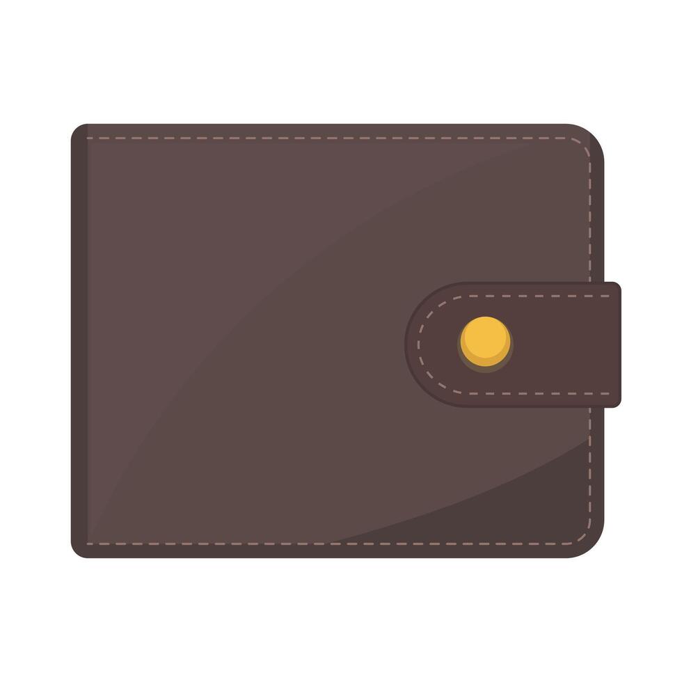 Brown Leather Wallet with Button Strap Illustration. This is a clean and minimalistic flat illustration of a closed brown leather wallet. vector