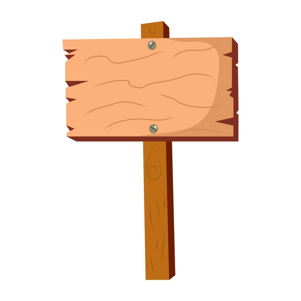Cartoon Wooden Sign Board on Post Illustration. A colorful illustration of a wooden signboard mounted on a vertical wooden post. vector