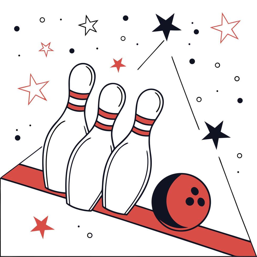 Bowling Pins and Ball with Stars Illustration sport vector