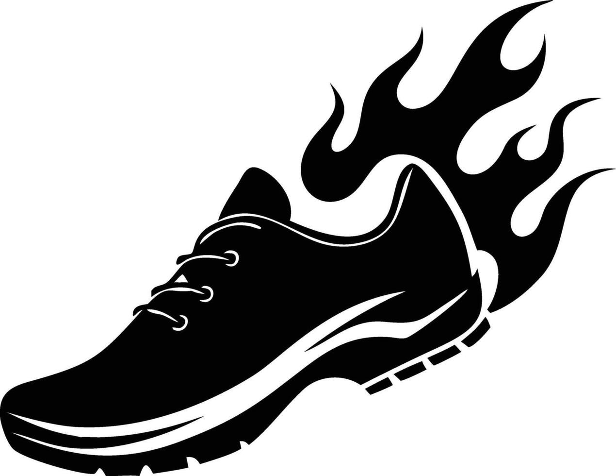 Black Running Shoe with Flames Silhouette footwear vector